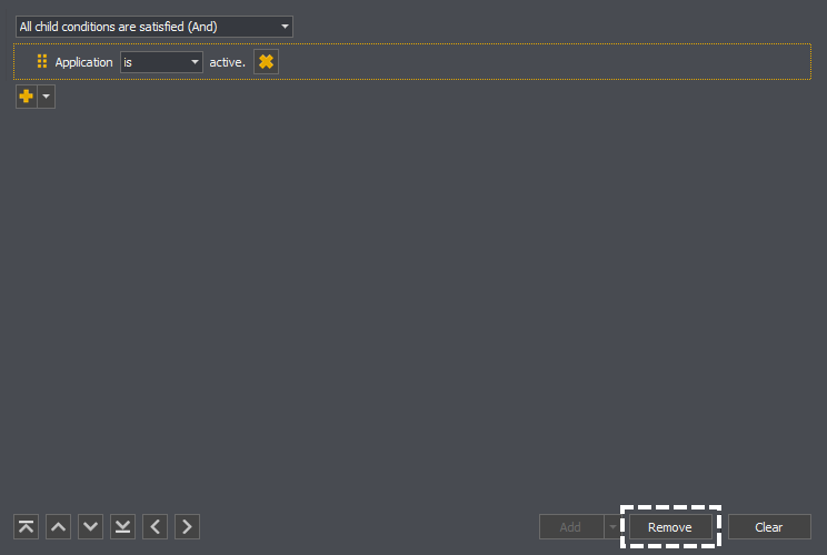 The condition editor showing how to remove the selected condition in InstructBot.
