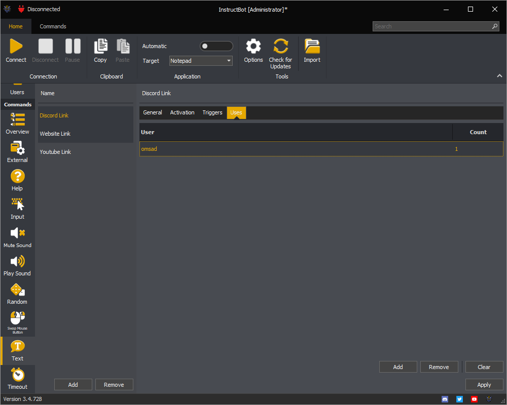 Showing how InstructBot text commands can now have uses.