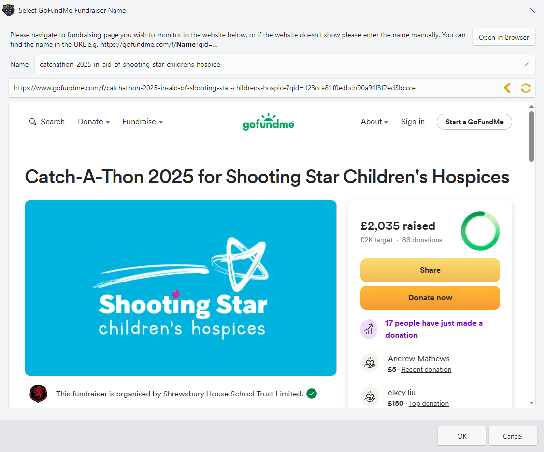 Image showing how to select the fundraising identifier automatically for GoFundMe in InstructBot.